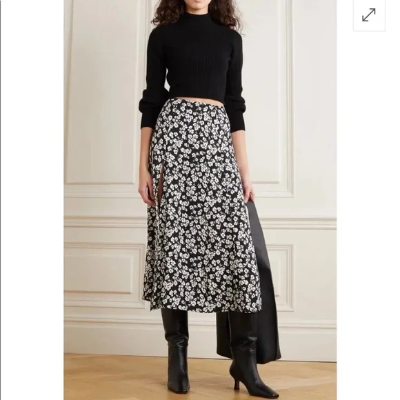Reformation Black and White Floral Midi Skirt - Picture 3 of 7